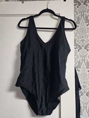 Serra Black V-Neck One-Piece Swimsuit with Lace-Up Back